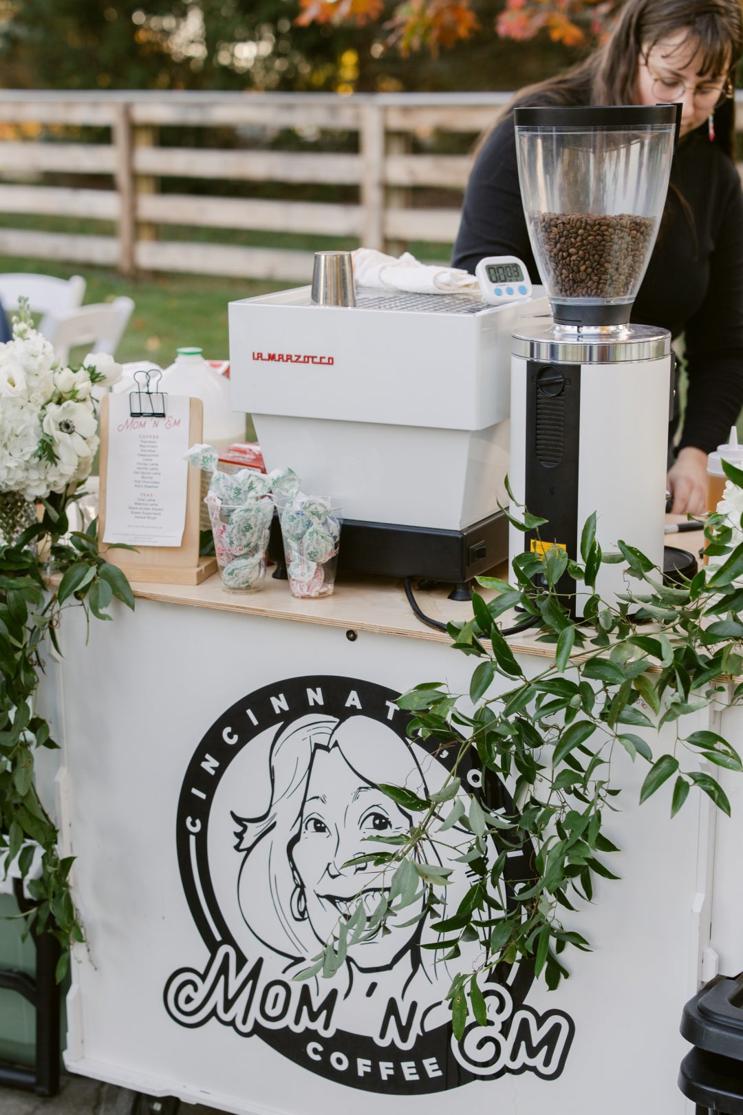 Mom 'n 'em Coffee mobile coffee cart and team in Cincinnati, OH